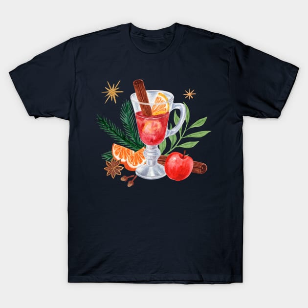 Mulled Wine Watercolor T-Shirt by Mako Design 